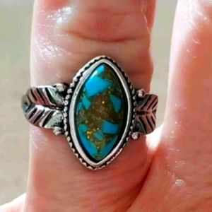 Silver plated turquoise feathers ring size 7